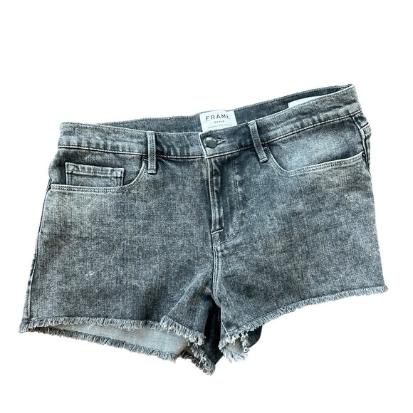 FRAME Denim Le Cutoff Frayed Hem Shorts Silver Strike Dark Grey Size 29 - Picture 3 of 8
